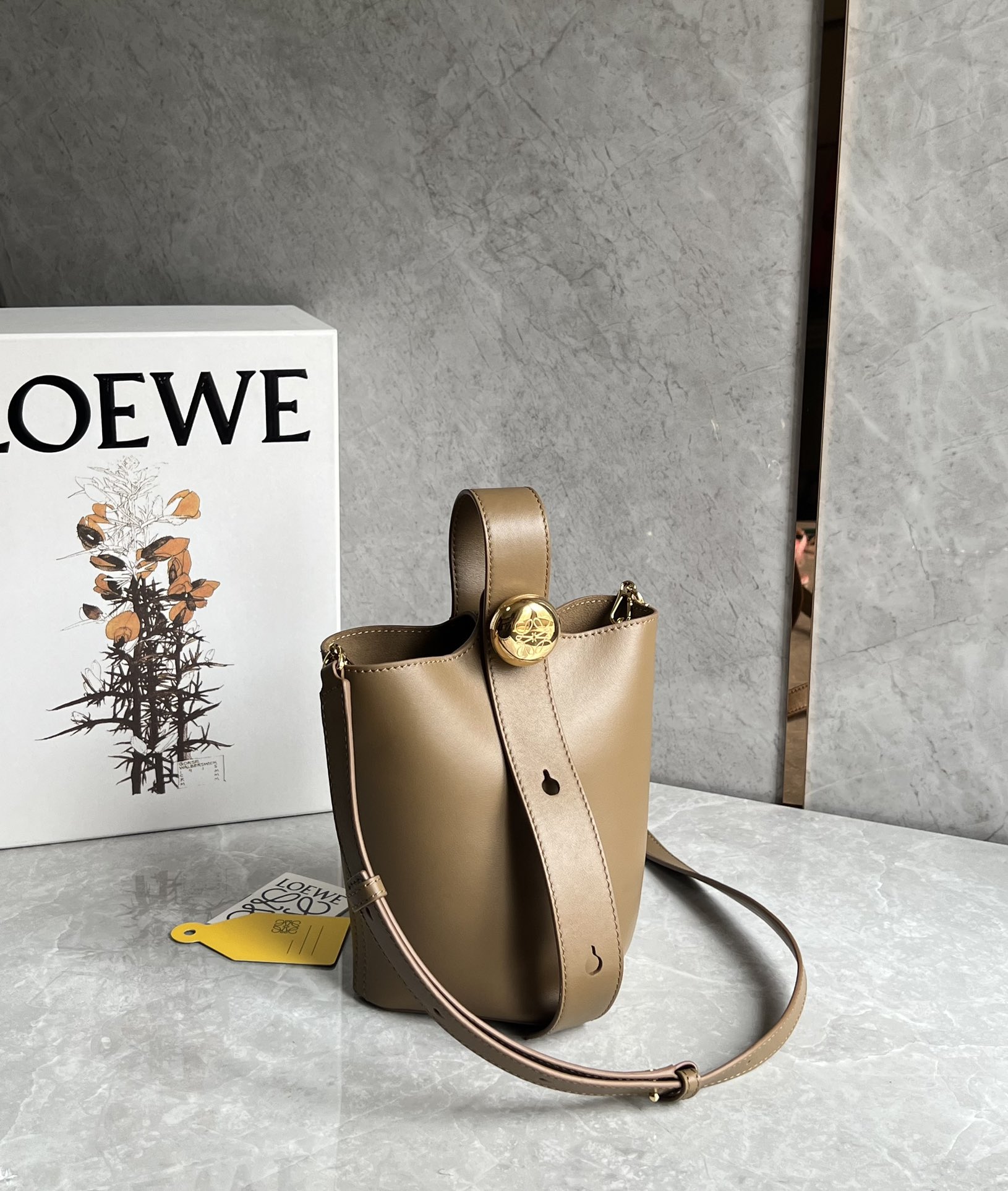 Loewe Mini Pebble Bucket in Mellow Calfskin Brown